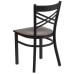 Black ''X'' Back Metal Restaurant Chair - Walnut Wood Seat