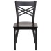 Black ''X'' Back Metal Restaurant Chair - Walnut Wood Seat