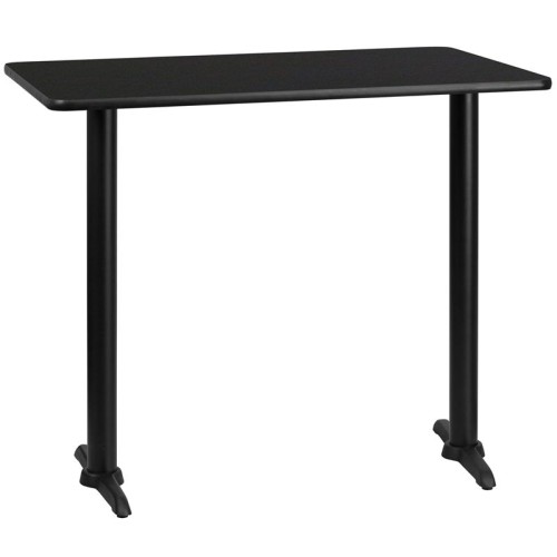 30'' x 48'' Rectangular Black Laminate Table Top with 5'' x 22'' Bar Height Table Bases