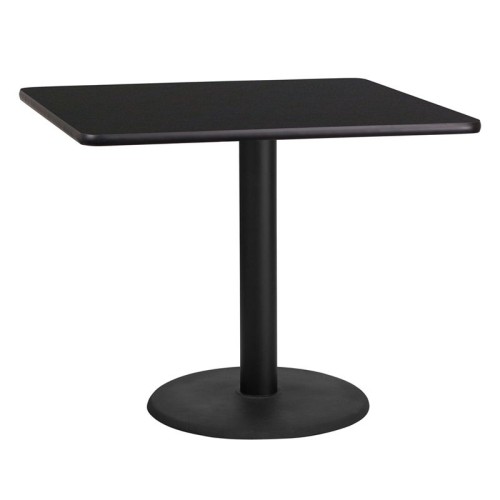 Square Black Laminate Table Top with 24'' Round Table Height Base