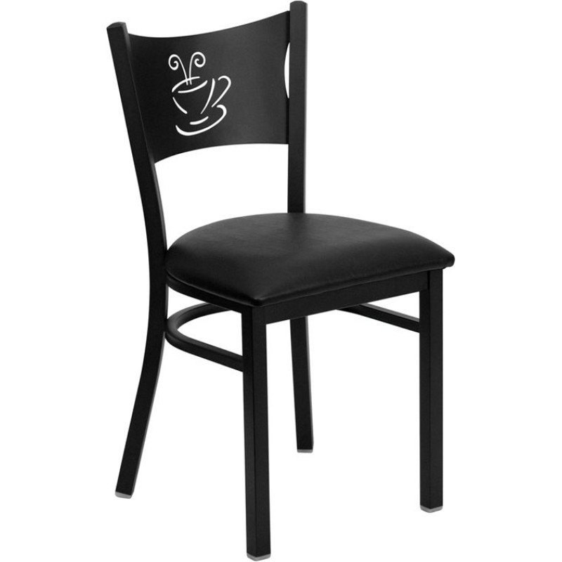 Coffee Back Metal Restaurant Chair - Black Vinyl Seat