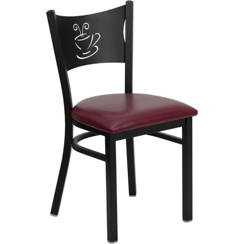 Coffee Back Metal Restaurant Chair - Burgundy Vinyl Seat