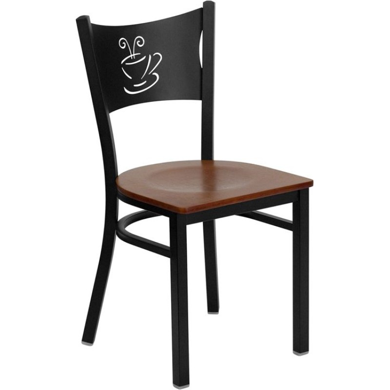 Coffee Back Metal Restaurant Chair - Cherry Wood Seat