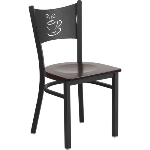 Coffee Back Metal Restaurant Chair - Walnut Wood Seat