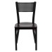 Black Grid Back Metal Restaurant Chair - Mahogany Wood Seat