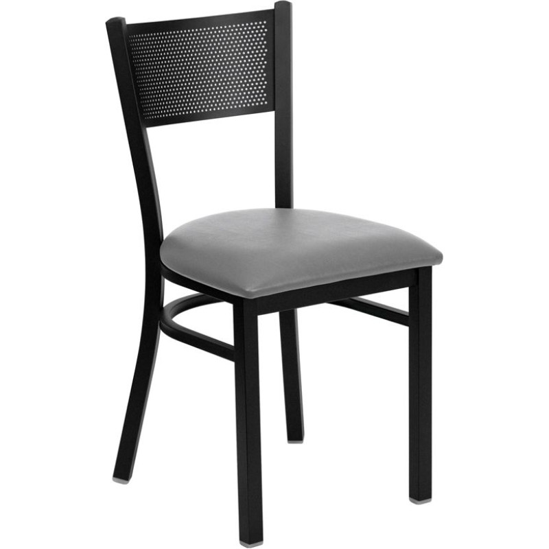 Black Grid Back Metal Restaurant Chair - Custom Upholstered Seat