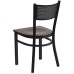 Black Grid Back Metal Restaurant Chair - Walnut Wood Seat