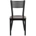 Black Grid Back Metal Restaurant Chair - Walnut Wood Seat