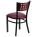 Cutout Back Metal Restaurant Chair - Mahogany Wood Back, Burgundy Vinyl Seat