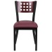 Cutout Back Metal Restaurant Chair - Mahogany Wood Back, Burgundy Vinyl Seat