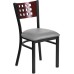 Cutout Back Metal Restaurant Chair - Mahogany Wood Back, Custom Upholstered Seat