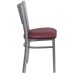 Silver Slat Back Metal Restaurant Chair - Burgundy Vinyl Seat