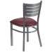 Silver Slat Back Metal Restaurant Chair - Burgundy Vinyl Seat