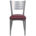 Silver Slat Back Metal Restaurant Chair - Burgundy Vinyl Seat