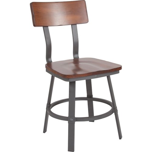 Restaurant Chair with Wood Seat & Back and Gray Powder Coat Frame