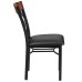 Vertical Back Black Metal and Cherry Wood Restaurant Chair with Black Vinyl Seat