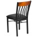 Vertical Back Black Metal and Cherry Wood Restaurant Chair with Black Vinyl Seat