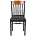 Vertical Back Black Metal and Cherry Wood Restaurant Chair with Black Vinyl Seat