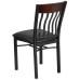 Vertical Back Black Metal and Walnut Wood Restaurant Chair with Black Vinyl Seat