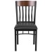 Vertical Back Black Metal and Walnut Wood Restaurant Chair with Black Vinyl Seat