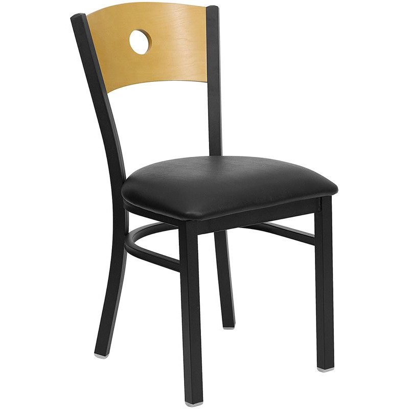 Restaurant Chair - Natural Wood Back, Black Vinyl Seat