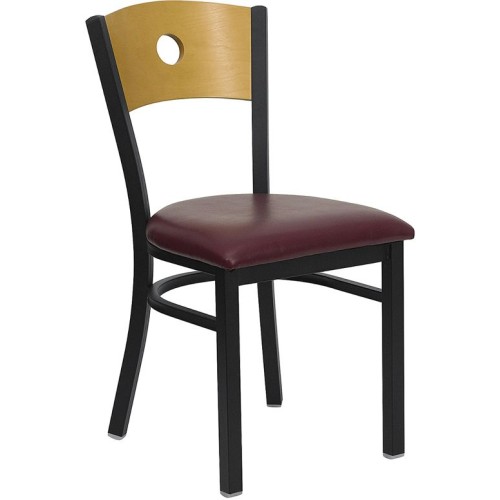 Restaurant Chair - Natural Wood Back, Burgundy Vinyl Seat