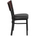 Black Slat Back Metal Restaurant Chair - Mahogany Wood Back, Black Vinyl Seat