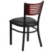 Black Slat Back Metal Restaurant Chair - Mahogany Wood Back, Black Vinyl Seat