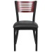 Black Slat Back Metal Restaurant Chair - Mahogany Wood Back, Black Vinyl Seat