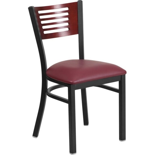 Restaurant Chair - Mahogany Wood Back, Burgundy Vinyl Seat