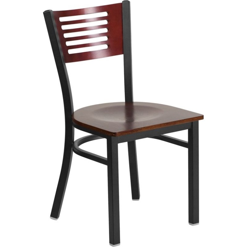 Slat Back Metal Restaurant Chair - Mahogany Wood Back & Seat