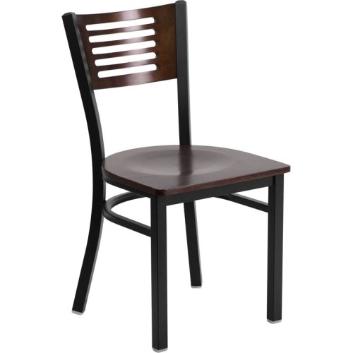 Slat Back Metal Restaurant Chair - Walnut Wood Back & Seat