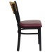 Back Metal Restaurant Chair - Natural Wood Back, Burgundy Vinyl Seat