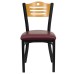 Back Metal Restaurant Chair - Natural Wood Back, Burgundy Vinyl Seat