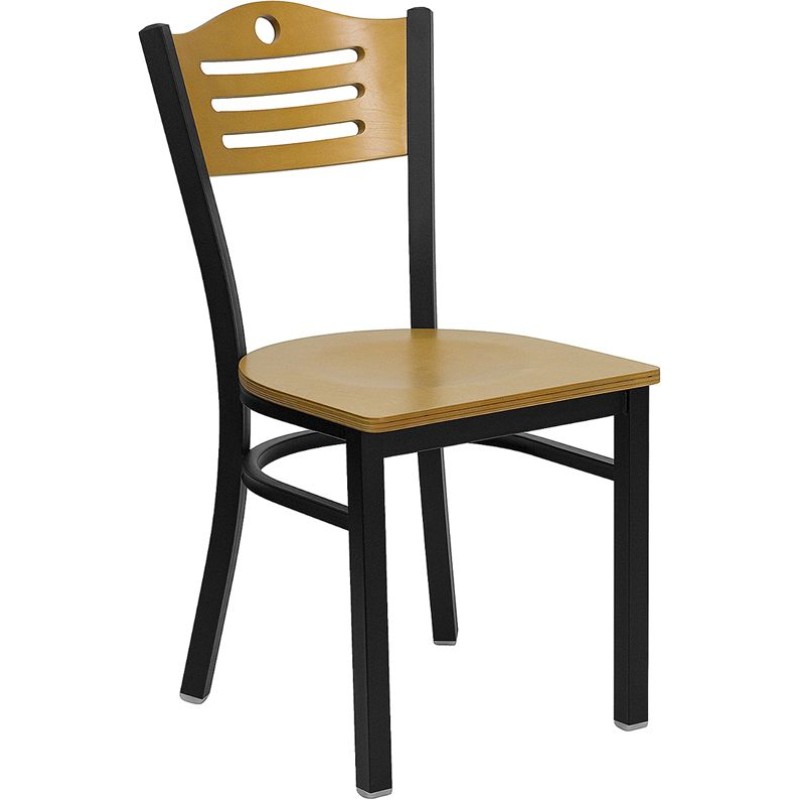 Slat Back Metal Restaurant Chair - Natural Wood Back & Seat