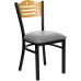 Slat Back Metal Restaurant Chair - Natural Wood Back, Custom Upholstered Seat