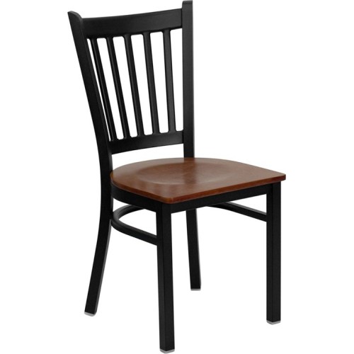 Vertical Back Metal Restaurant Chair - Cherry Wood Seat