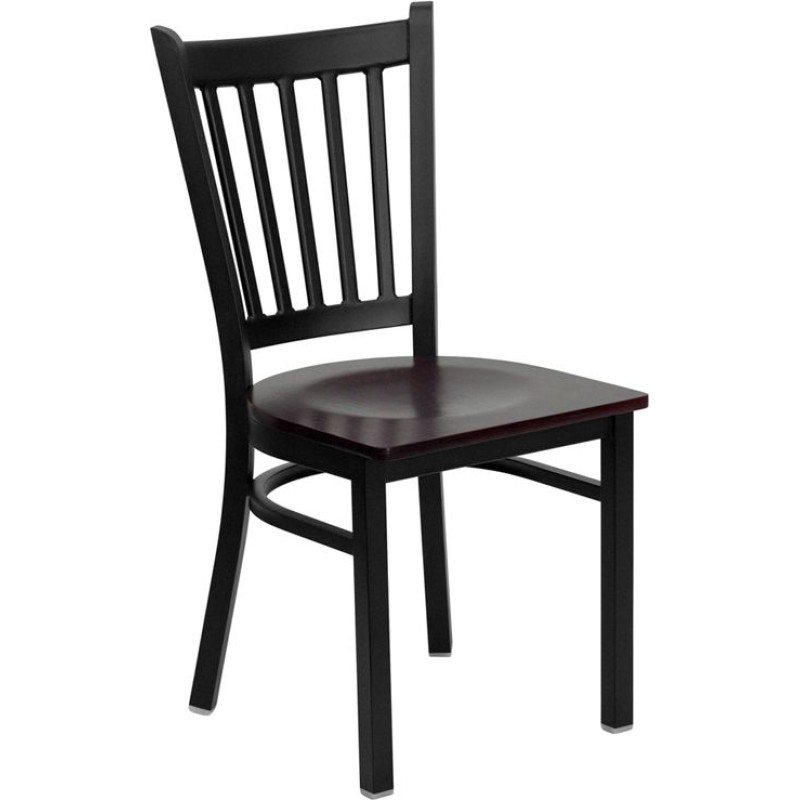 Vertical Back Metal Restaurant Chair - Mahogany Wood Seat