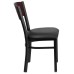 Black 4 Square Back Metal Restaurant Chair - Mahogany Wood Back, Black Vinyl Seat