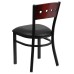 Black 4 Square Back Metal Restaurant Chair - Mahogany Wood Back, Black Vinyl Seat