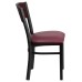 Square Back Metal Restaurant Chair - Mahogany Wood Back, Burgundy Vinyl Seat