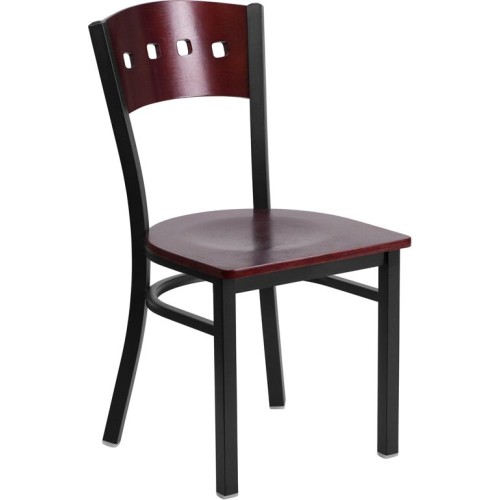 Square Back Metal Restaurant Chair - Mahogany Wood Back & Seat