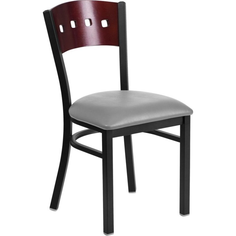 Back Metal Restaurant Chair - Mahogany Wood Back, Custom Upholstered Seat