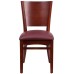 Solid Back Mahogany Wood Restaurant Chair - Burgundy Vinyl Seat