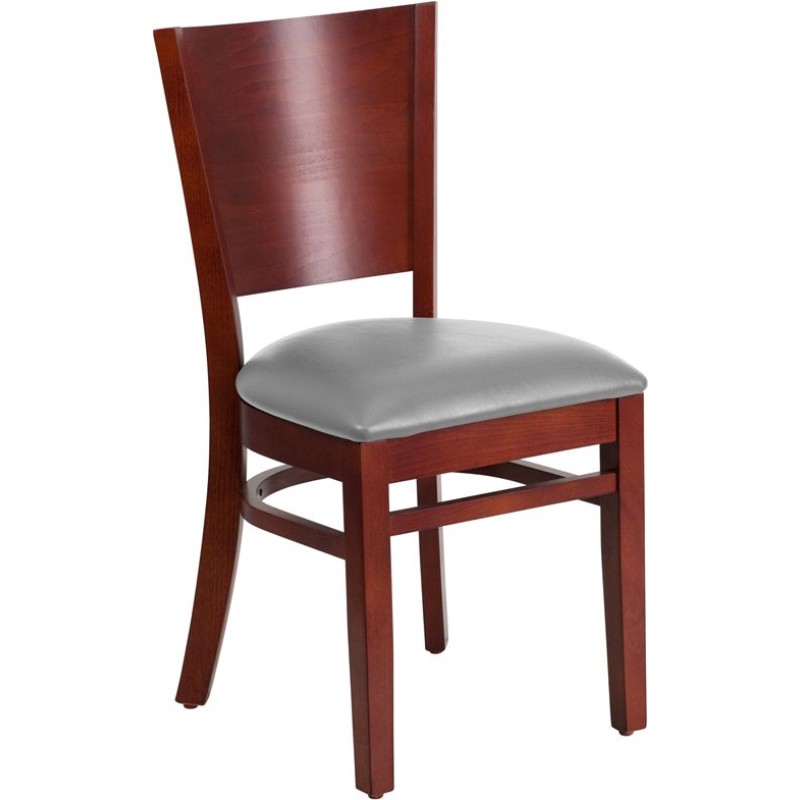 Solid Back Mahogany Wood Restaurant Chair - Custom Upholstered Seat