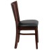 Solid Back Walnut Wood Restaurant Chair - Black Vinyl Seat