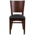 Solid Back Walnut Wood Restaurant Chair - Black Vinyl Seat