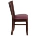 Solid Back Walnut Wood Restaurant Chair - Burgundy Vinyl Seat