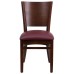 Solid Back Walnut Wood Restaurant Chair - Burgundy Vinyl Seat