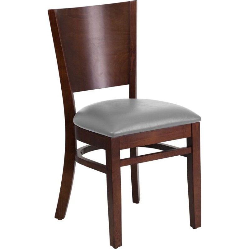 Solid Back Walnut Wood Restaurant Chair - Custom Upholstered Seat